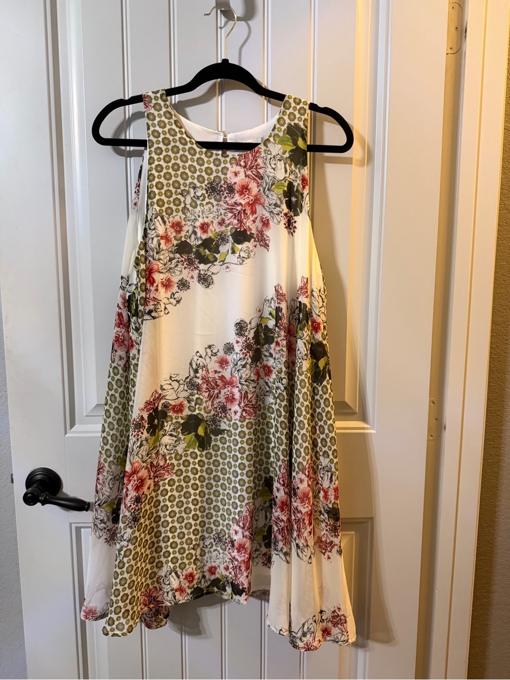 Floral Strapless Swing Dress in Cream and Olive